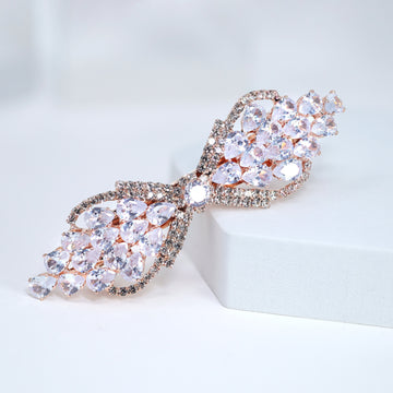 Bow Drops CZ And Rhinestone French Hair Clip, Bridal Hair Accessories, Bridesmaid Gift, Wedding Hair Accessory, Bridal Hair Clip